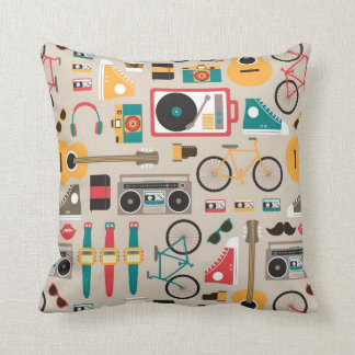 Hipsterrific Hipster Things Pattern (Cinereous) Throw Pillow
