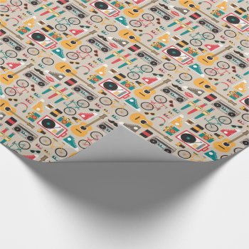 Hipsterrific Hipster Things Pattern (cinereous) Wrapping Paper by funkypatterns at Zazzle