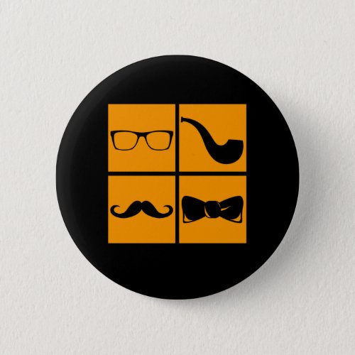 Hipsters Symbol Beard Mustache Glasses Pipe Smoker Button