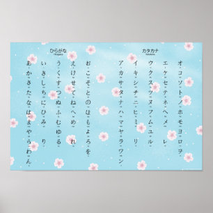 Hiragana Katakana Japanese Sakura Blossoms Poster