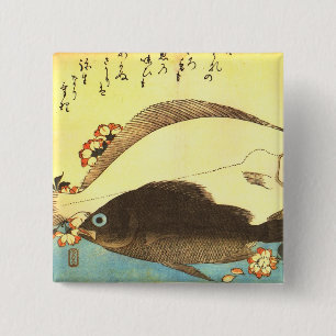 Hirame & Mebaru - Hiroshige's Japanese Fish Print Button