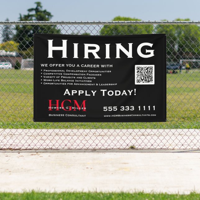 Hiring Black Red White Monogram Logo Business Banner (Insitu)