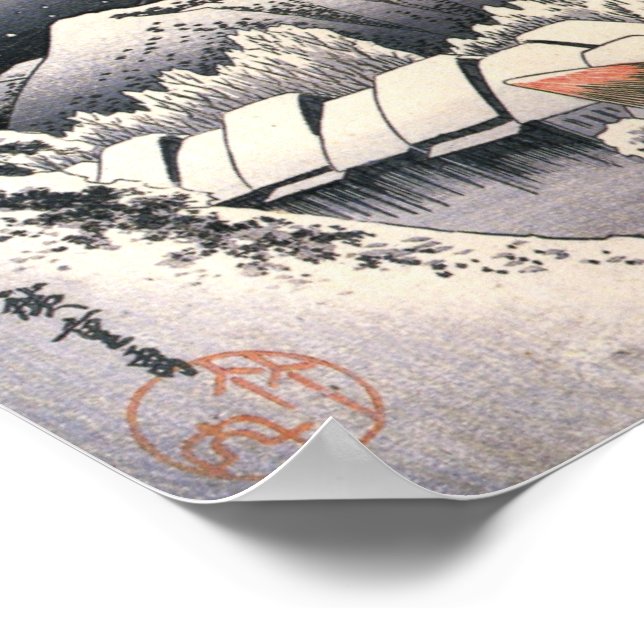 Hiroshige, Evening Snow at Kanbara village Poster (Corner)
