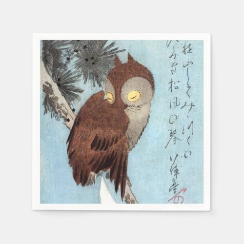 Hiroshige _ Horned Owl Pine and Crescent Moon Napkins