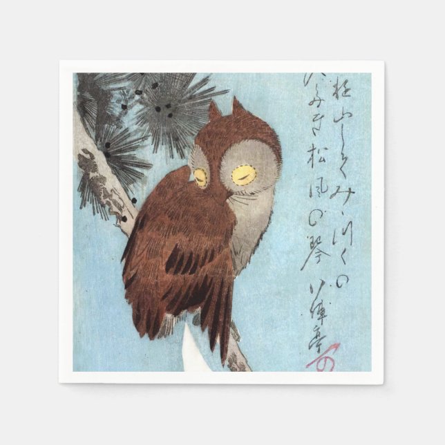 Hiroshige - Horned Owl, Pine, and Crescent Moon Napkins (Front)