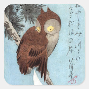 Hiroshige - Horned Owl, Pine, and Crescent Moon Square Sticker