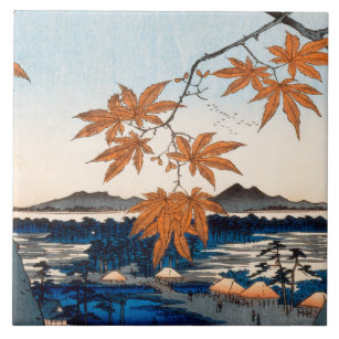 Hiroshige Maple Trees at Mama, Tekona Shrine Ceramic Tile
