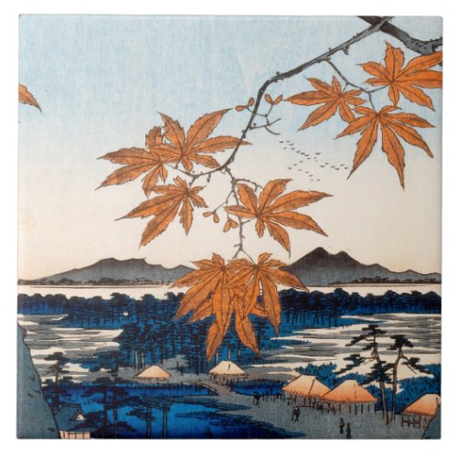 Hiroshige Maple Trees at Mama Tekona Shrine Ceramic Tile
