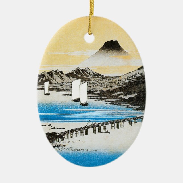 Hiroshige Mt. Fuji Japanese Art Christmas Ceramic Ornament (Front)