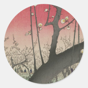 Hiroshige Plum Estate Kameido: Vintage Japanese Classic Round Sticker
