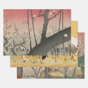 Hiroshige Plum Estate Kameido: Vintage Japanese Wrapping Paper Sheets