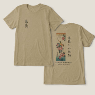 Hiroshige Rose and Wagtail Japanese Art Olive Tri-Blend Shirt