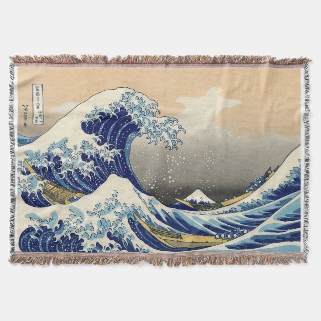 Hiroshige The Great Wave Off Kanagawa Throw Blanket (Front)
