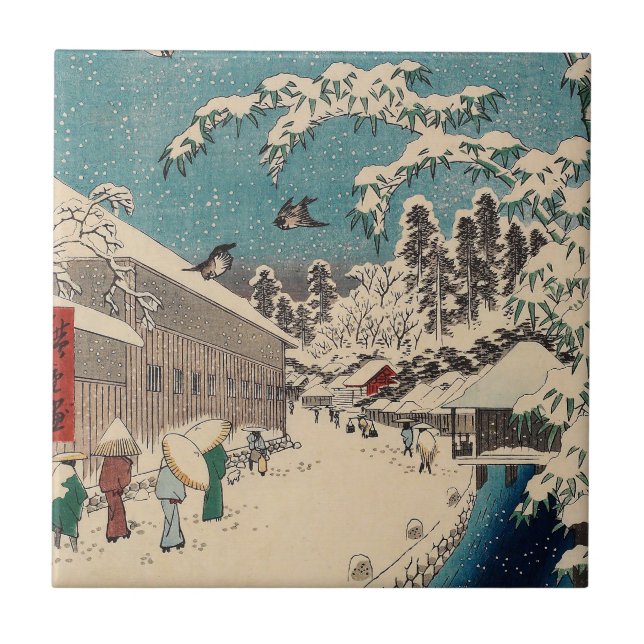 Hiroshige winter landscape japan country ceramic tile (Front)