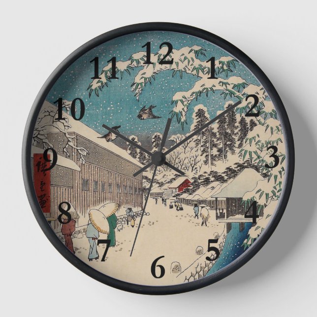 Hiroshige winter landscape japan country clock (Front)