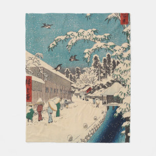 Hiroshige winter landscape japan country fleece blanket