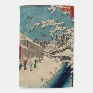 Hiroshige winter landscape japan country garden flag