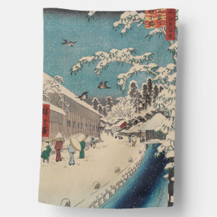 Hiroshige winter landscape japan country house flag