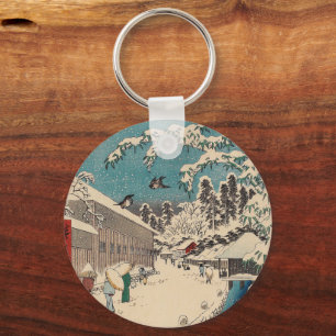 Hiroshige winter landscape japan country keychain