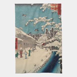 Hiroshige winter landscape japan country kitchen towel