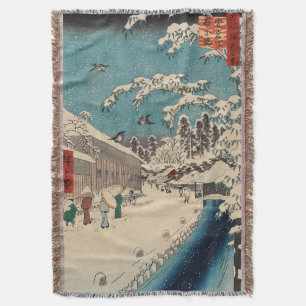 Hiroshige winter landscape japan country throw blanket
