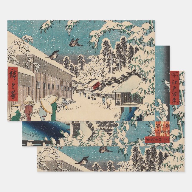Hiroshige winter landscape japan country wrapping paper sheets (Set)