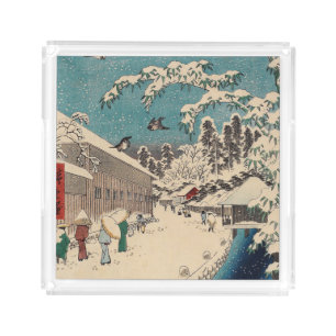 Hiroshige winter landscape japan ukiyo-e antique acrylic tray