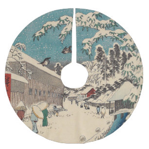 Hiroshige winter landscape japan ukiyo-e antique brushed polyester tree skirt