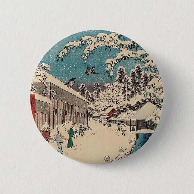 Hiroshige winter landscape japan ukiyo-e antique button (Front)