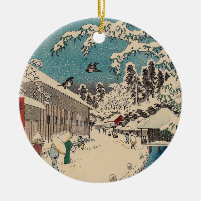 Hiroshige winter landscape japan ukiyo-e antique ceramic ornament (Front)