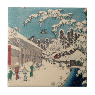 Hiroshige winter landscape japan ukiyo-e antique ceramic tile