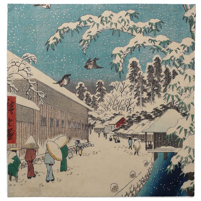Hiroshige winter landscape japan ukiyo-e antique cloth napkin (Front)