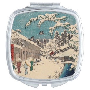 Hiroshige winter landscape japan ukiyo-e antique compact mirror