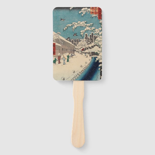 Hiroshige winter landscape japan ukiyo-e antique hand fan (Front)