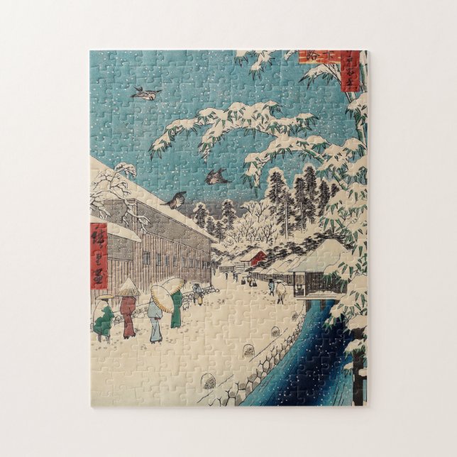 Hiroshige winter landscape japan ukiyo-e antique jigsaw puzzle (Vertical)