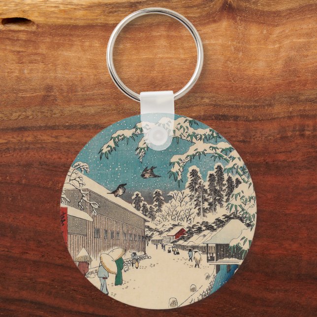 Hiroshige winter landscape japan ukiyo-e antique keychain (Front)