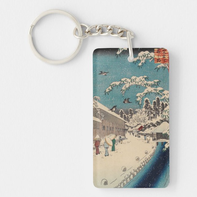 Hiroshige winter landscape japan ukiyo-e antique keychain (Front)