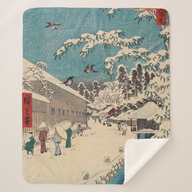 Hiroshige winter landscape japan ukiyo-e antique sherpa blanket (Front)