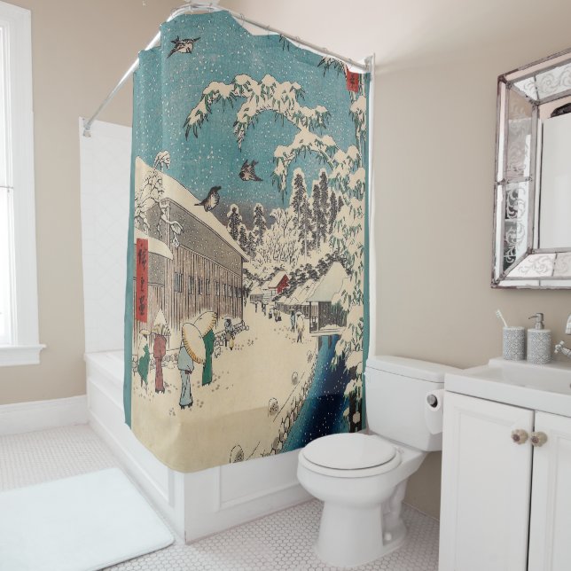 Hiroshige winter landscape japan ukiyo-e antique shower curtain (In Situ)