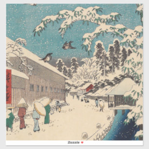 Hiroshige winter landscape japan ukiyo-e antique sticker