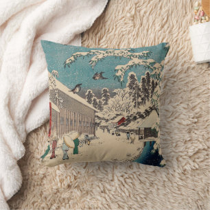 Hiroshige winter landscape japan ukiyo-e antique throw pillow