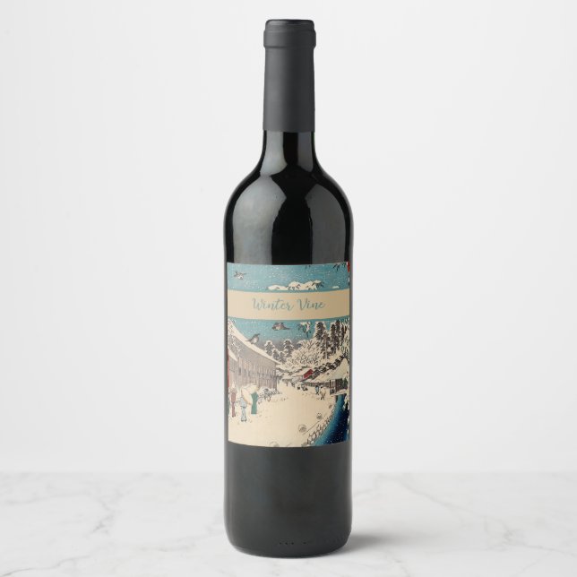 Hiroshige winter landscape japan ukiyo-e antique wine label (Front)