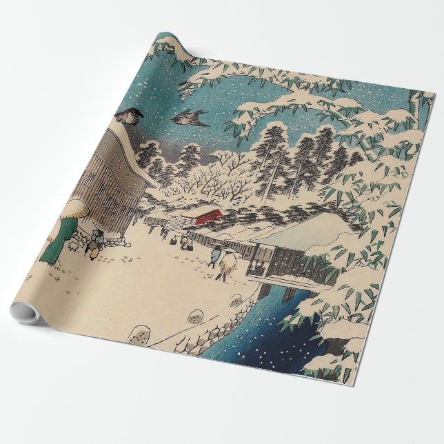 Hiroshige winter landscape japan ukiyo-e antique wrapping paper (Unrolled)