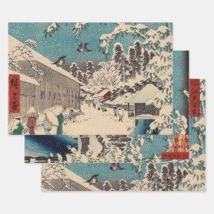 Hiroshige winter landscape japan ukiyo-e antique wrapping paper sheets