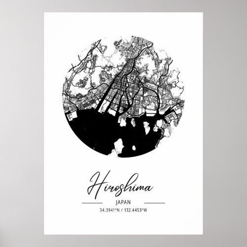 Hiroshima _ Japan Black Water City Map Poster