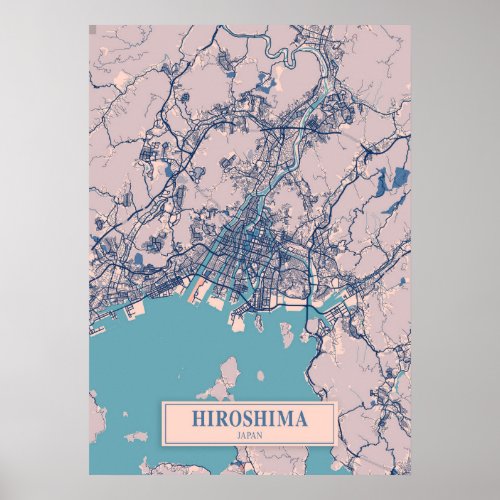 Hiroshima _ Japan Breezy City Map  Poster