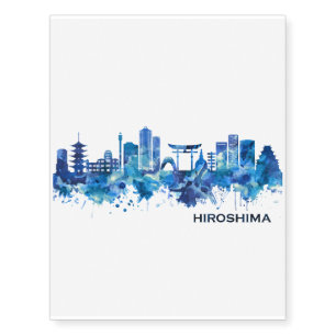 Hiroshima Japan Skyline Blue Temporary Tattoos