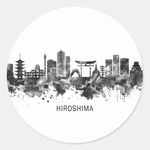 Hiroshima Japan Skyline BW Classic Round Sticker