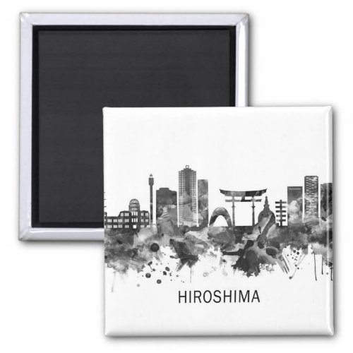 Hiroshima Japan Skyline BW Magnet