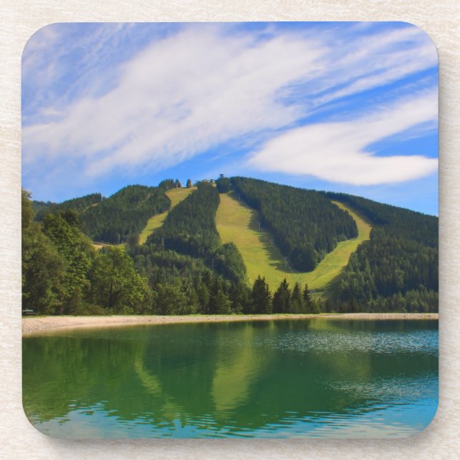 Hirschenkogel in Summer - Water Reflections Beverage Coaster (Front)